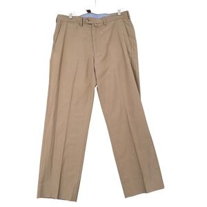 Faconnable Mens Tan Khaki Cotton Chino Pants Flat Front Straight Leg Size 32